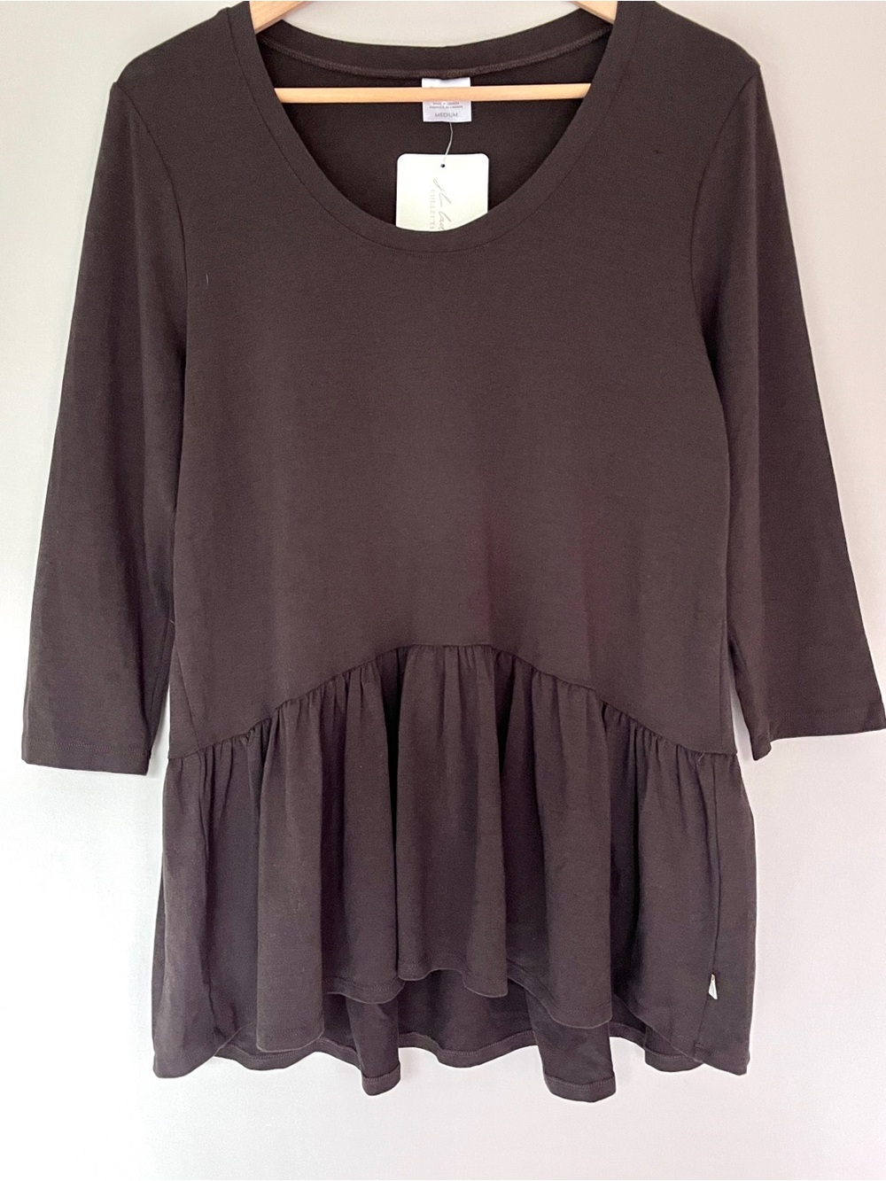 Jax + Lennon Organic Cotton Bamboo Brown Peplum Top Made in Canada M